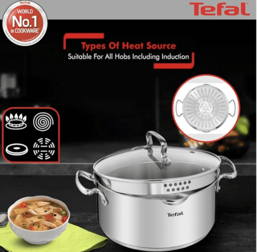 Tefal Duetto Plus Stainless Steel Stew Pot 20 cm with Glass Lid, Silver - Image 4
